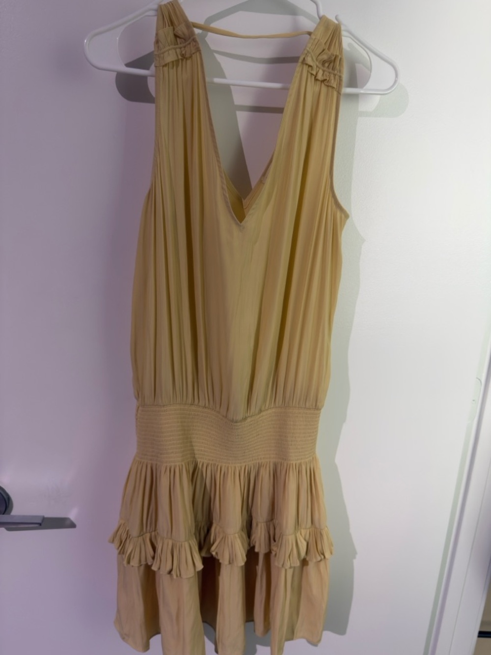 Ramy Brook Beige Mini Dress with Ruffle Hem